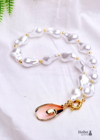 Boho Necklace, White Peal Sea Shell